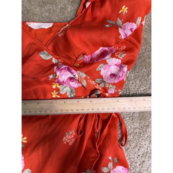 Altar'd State Women's Red Floral Satin Maxi Dress XS V-Neck High Low *read E108 - Picture 12 of 14